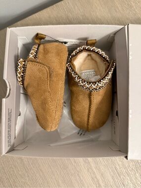 UGG Baby Moccasin Booties in Camel with Trim